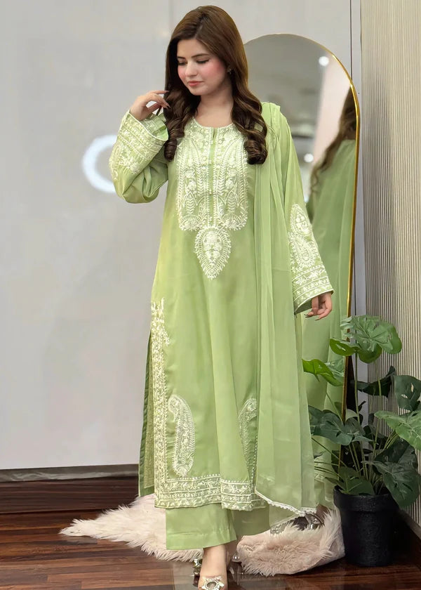 Pastel Green Embroidered 3-Piece Lawn Suit – Elegant Summer Collection