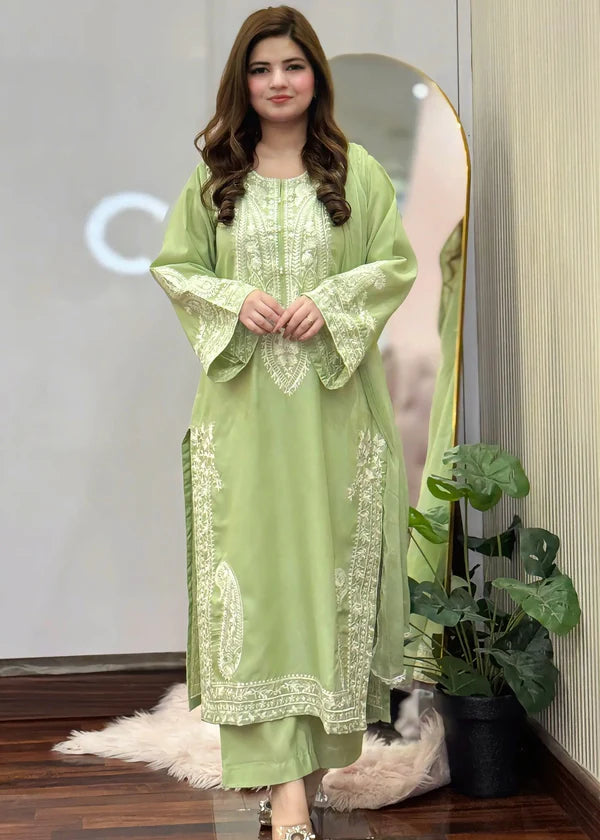 Pastel Green Embroidered 3-Piece Lawn Suit – Elegant Summer Collection