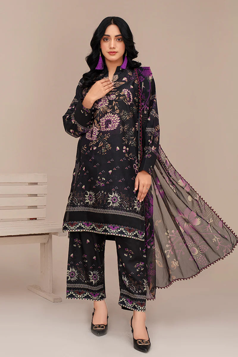 Black Floral Printed 3 Piece Summer Suit