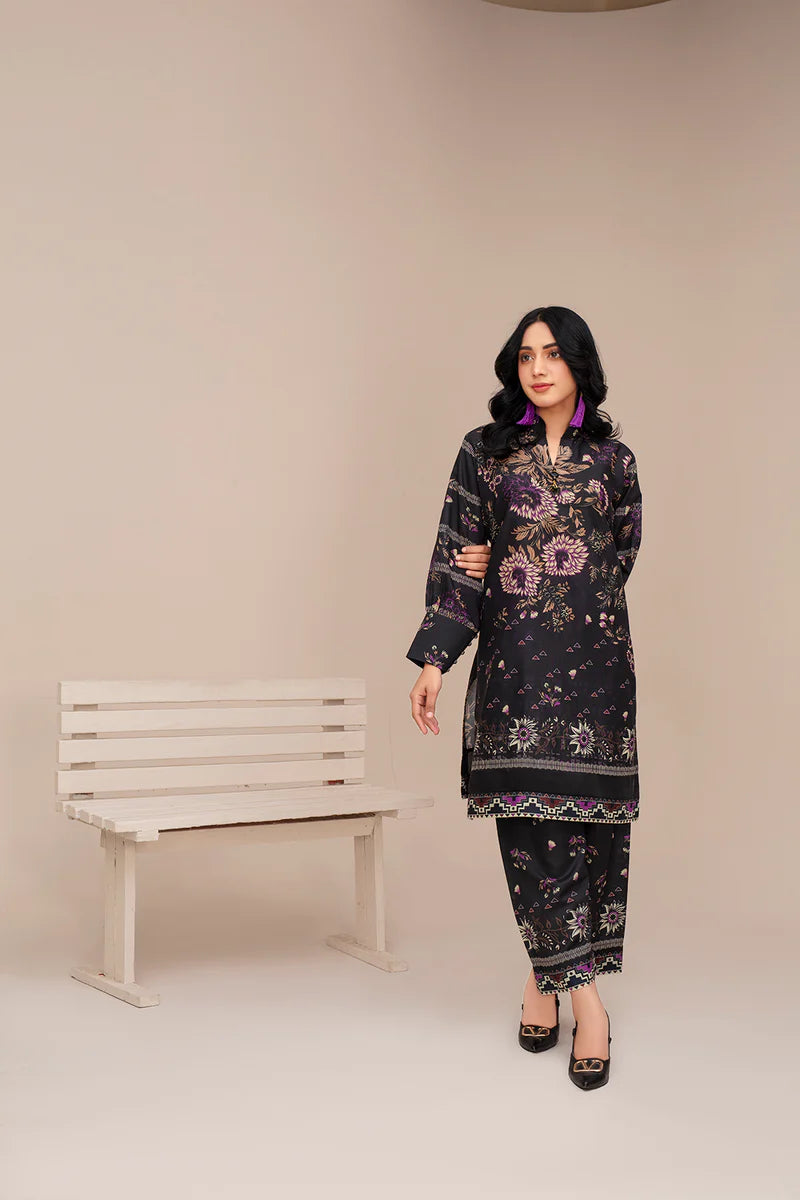 Black Floral Printed 3 Piece Summer Suit
