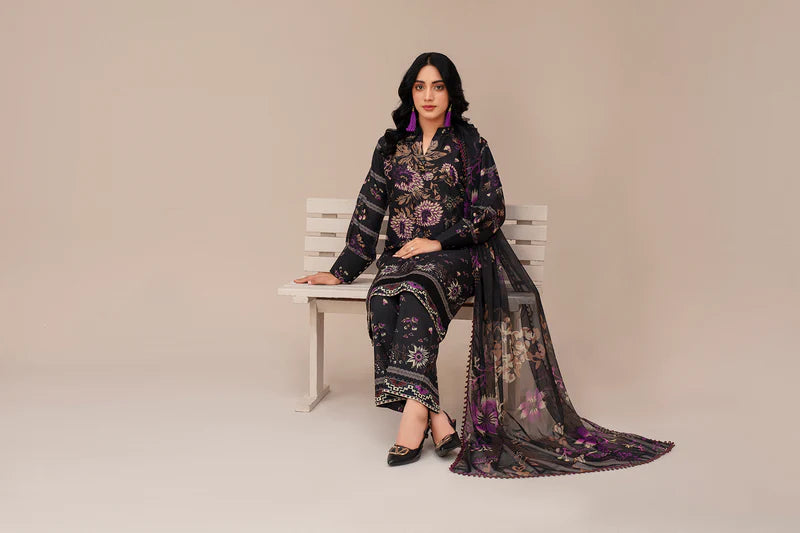 Black Floral Printed 3 Piece Summer Suit