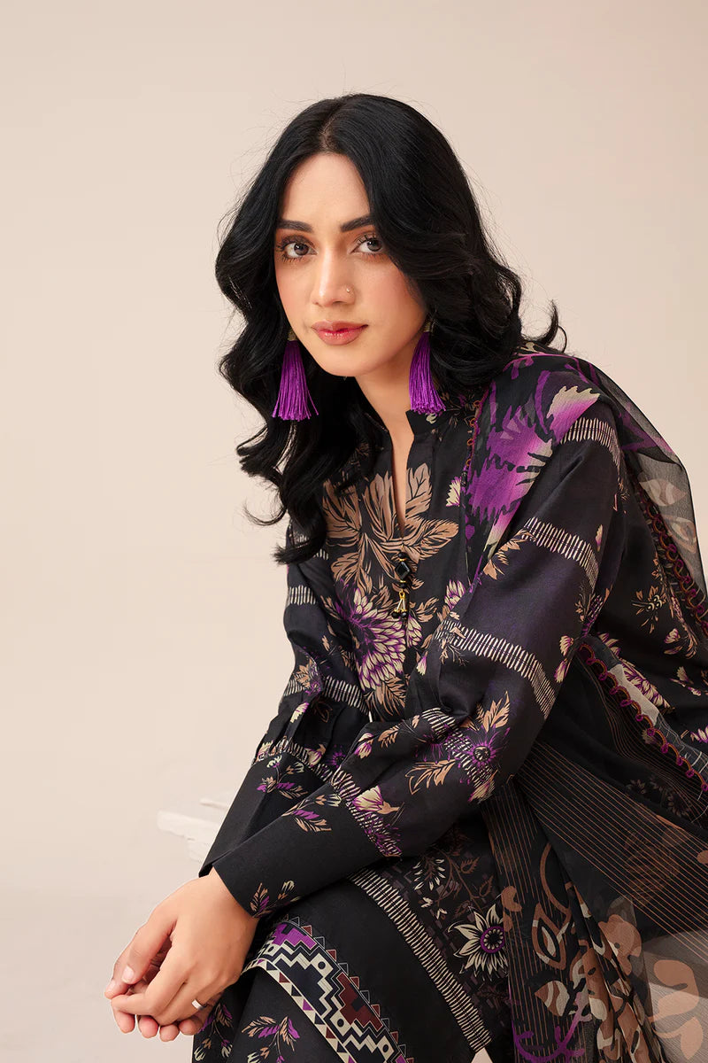 Black Floral Printed 3 Piece Summer Suit