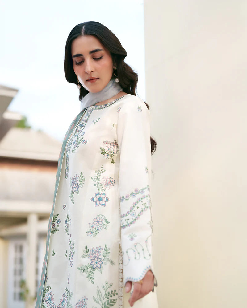 Ivory Floral Embroidered 3 Piece Summer Suit