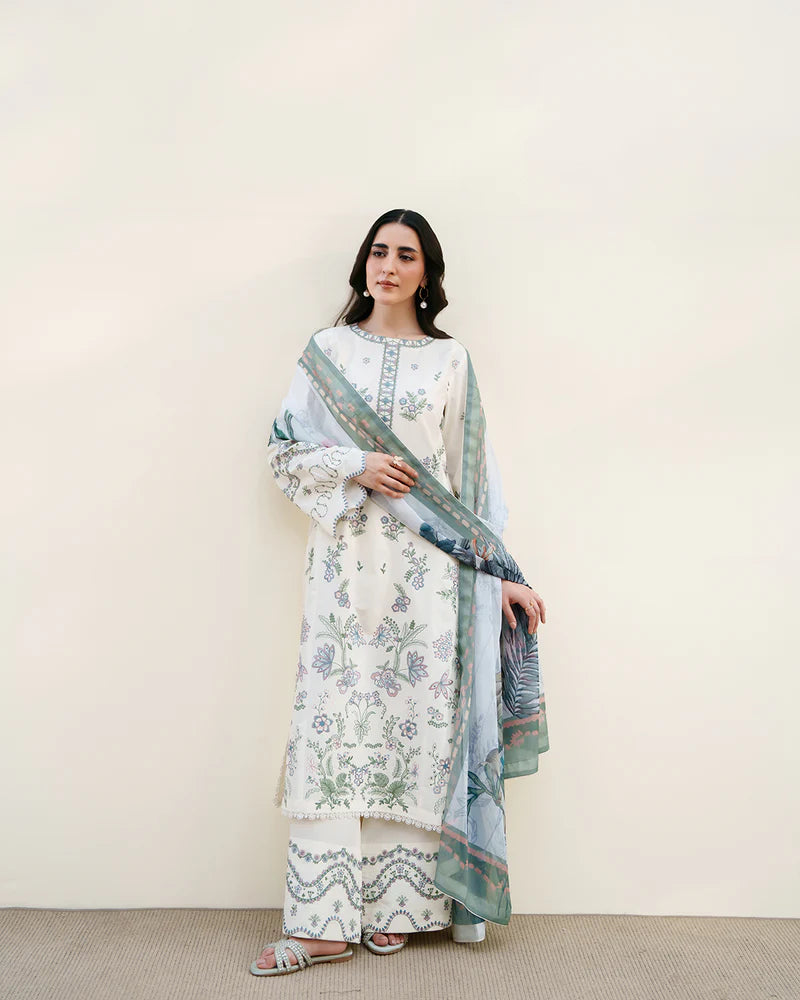 Ivory Floral Embroidered 3 Piece Summer Suit