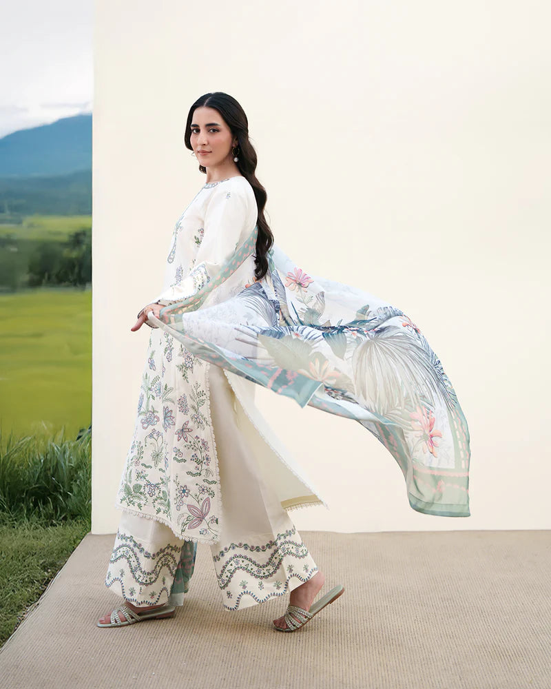 Ivory Floral Embroidered 3 Piece Summer Suit