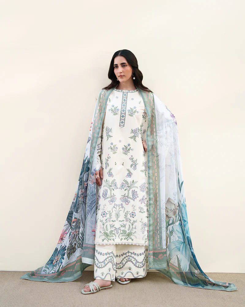 Ivory Floral Embroidered 3 Piece Summer Suit