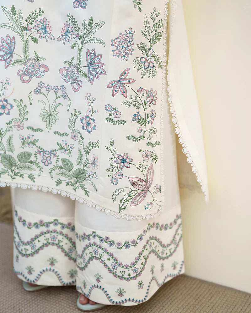 Ivory Floral Embroidered 3 Piece Summer Suit