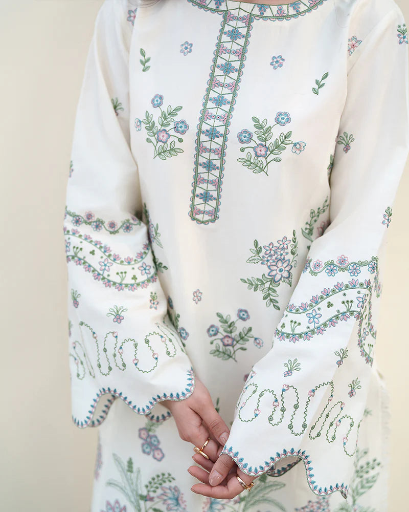 Ivory Floral Embroidered 3 Piece Summer Suit