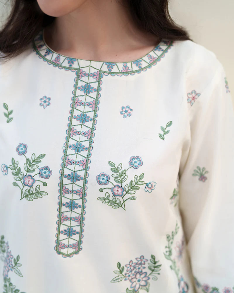 Ivory Floral Embroidered 3 Piece Summer Suit