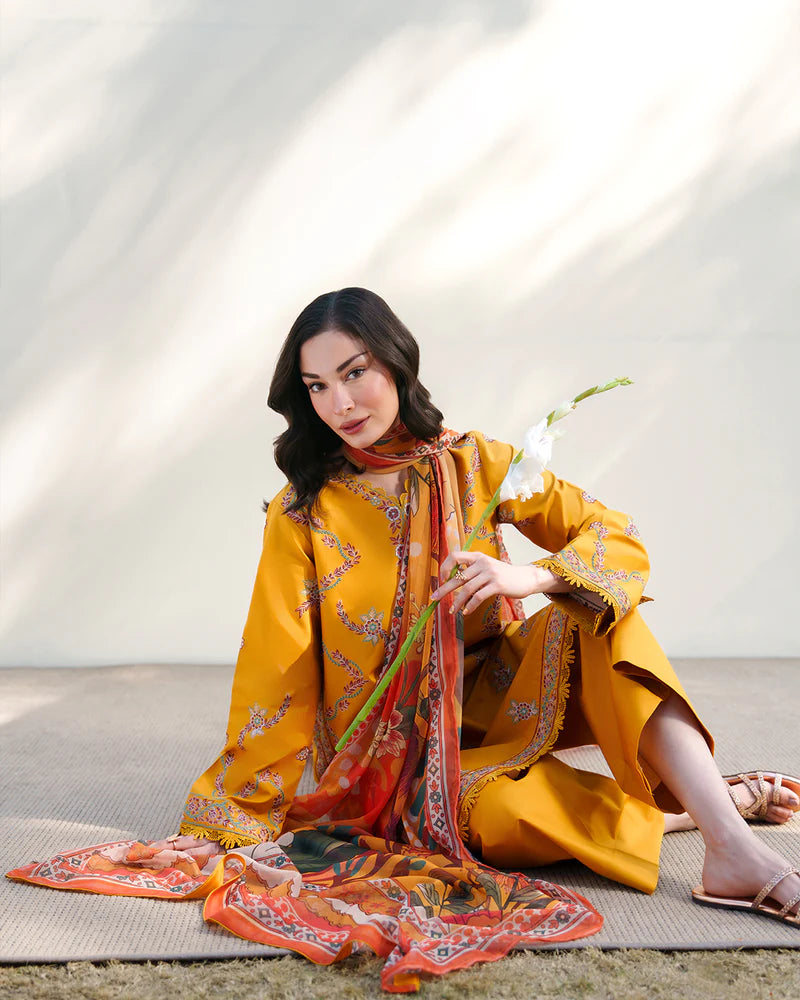 Mustard Embroidered 3 Piece Summer Suit