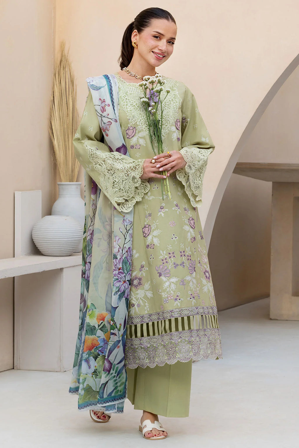 Pastel Green Embroidered 3-Piece Lawn Suit – Summer Collection