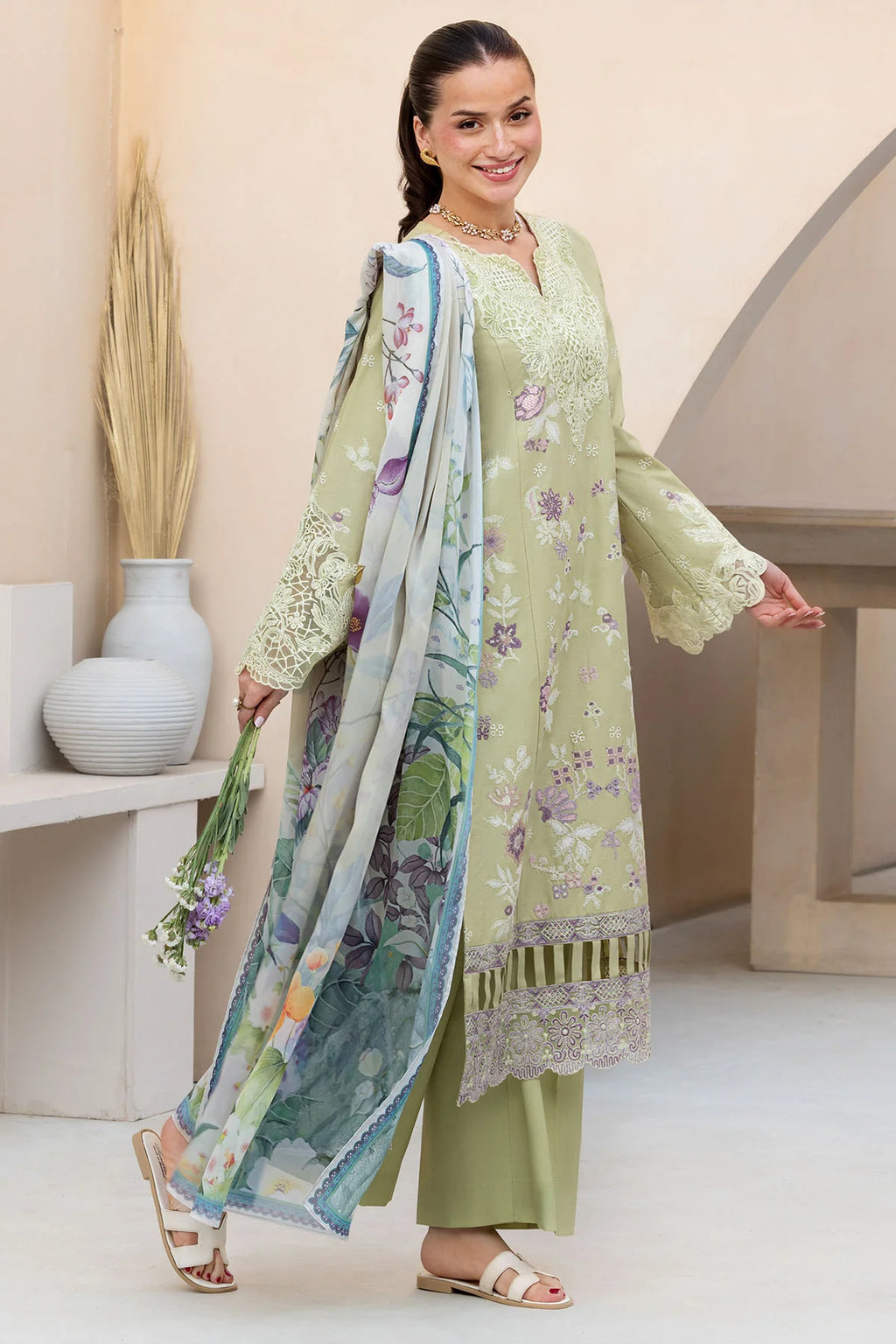 Pastel Green Embroidered 3-Piece Lawn Suit – Summer Collection