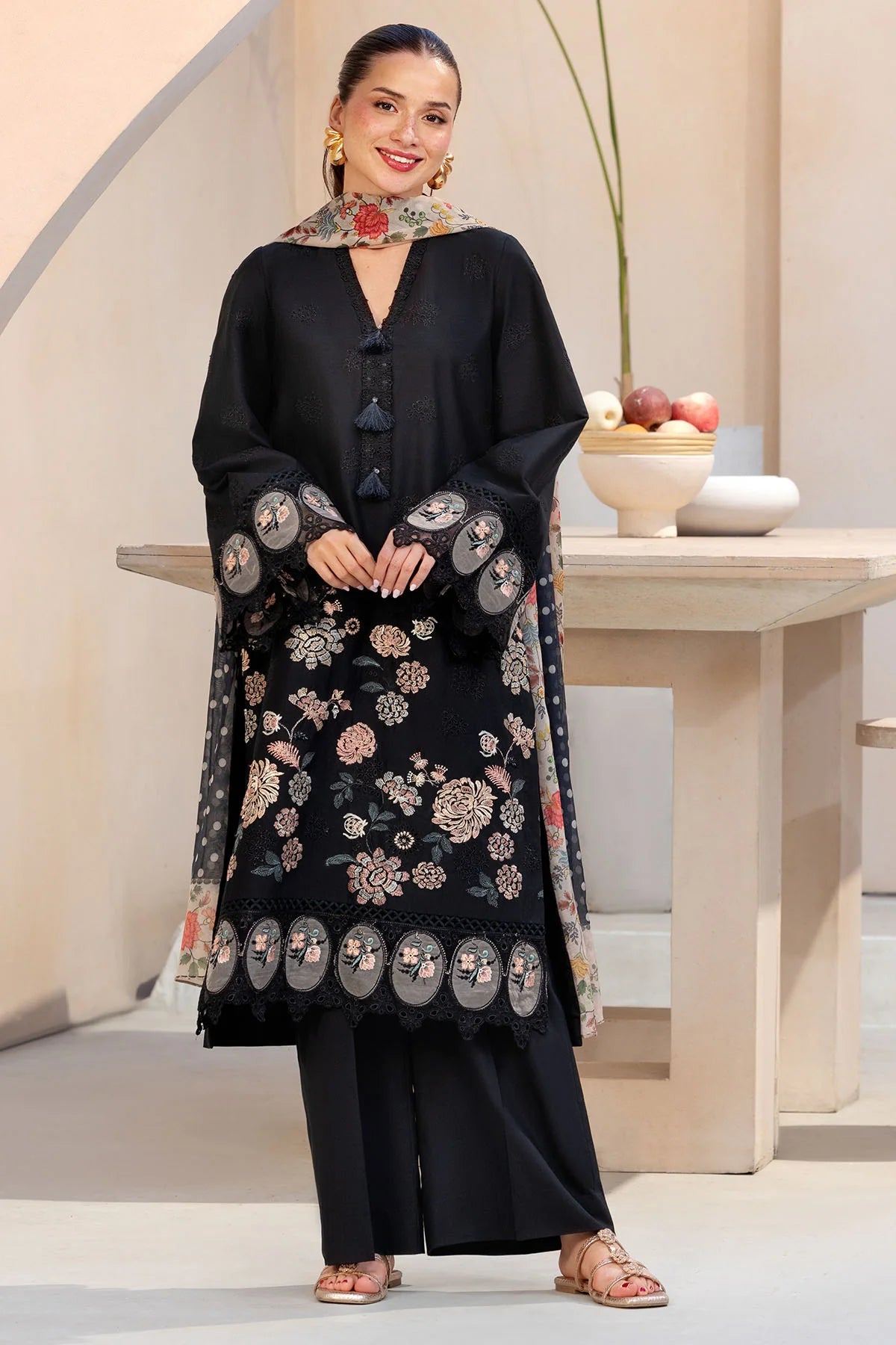 Elegant Black Embroidered 3-Piece Lawn Suit – Summer Collection