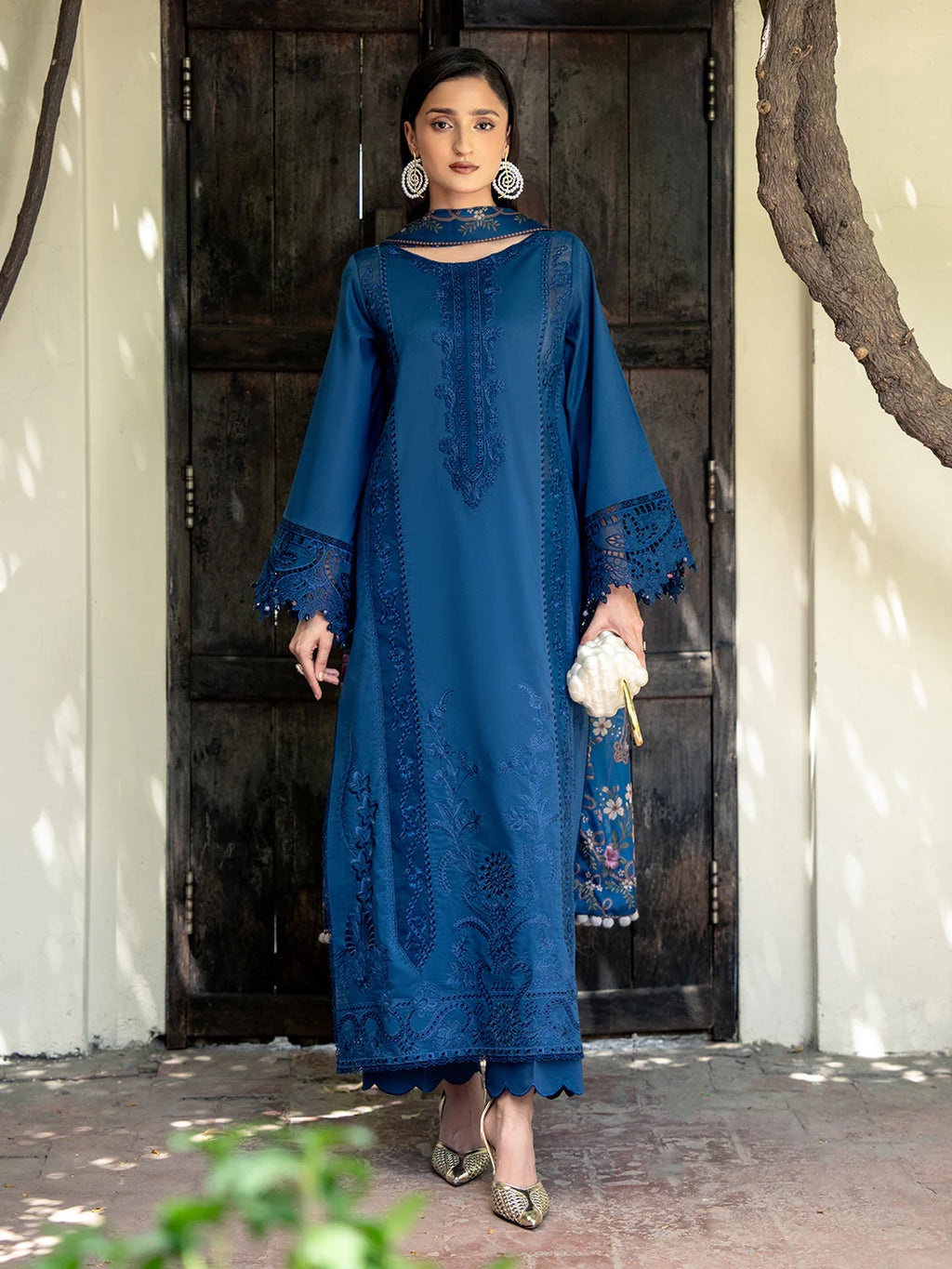 Royal Navy Blue Embroidered 3-Piece Summer Suit