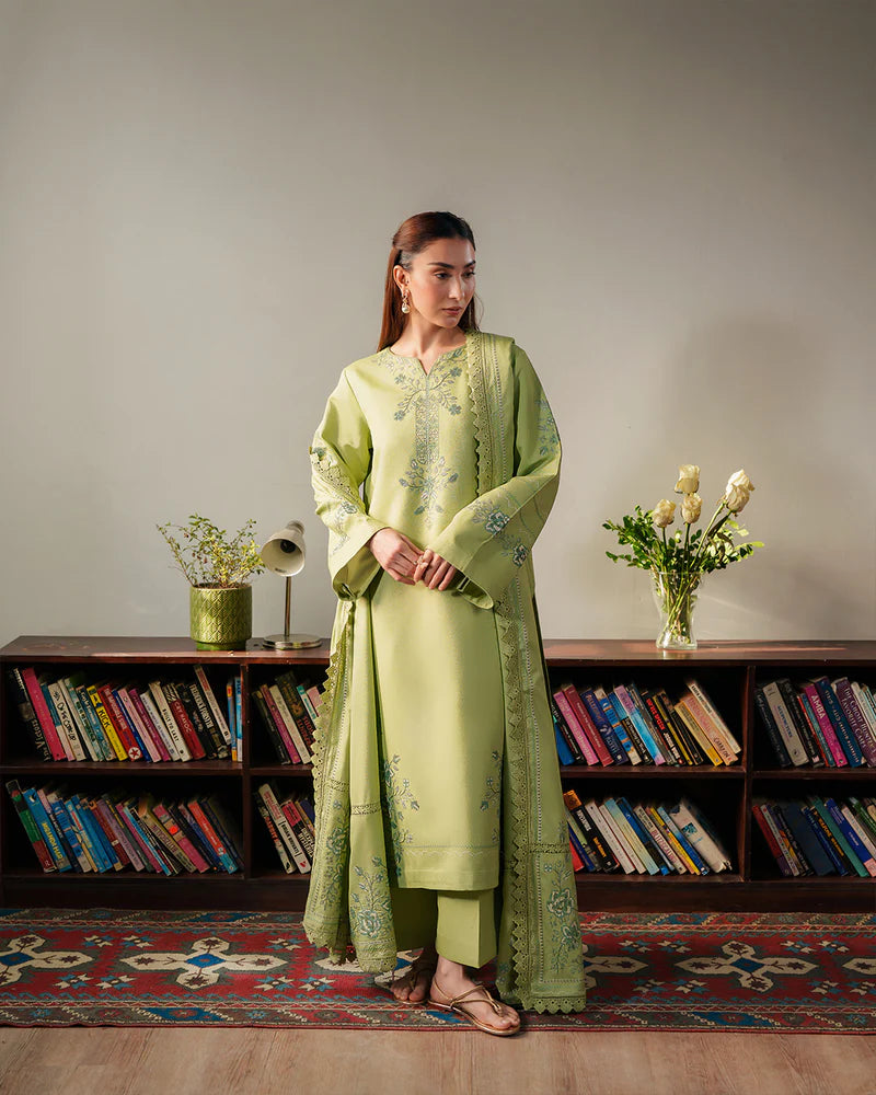 Pistachio Green Embroidered 3 Piece Summer Suit