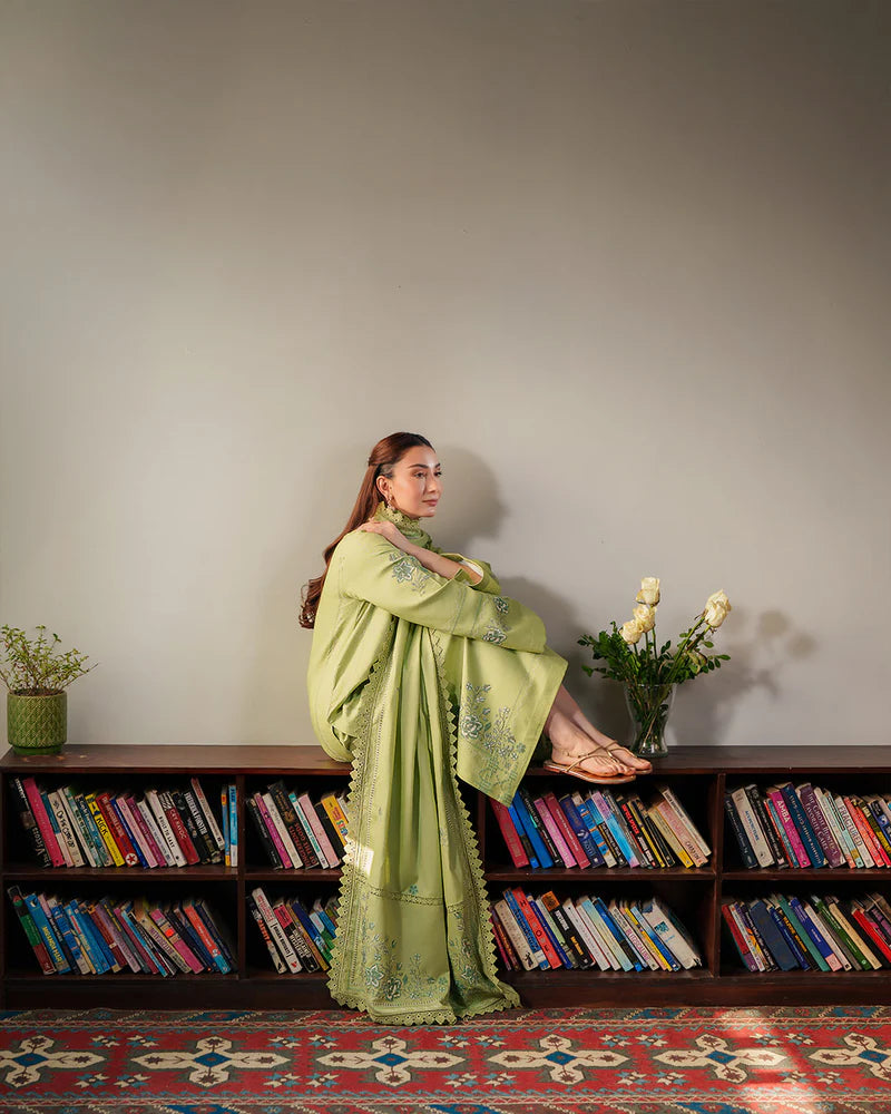 Pistachio Green Embroidered 3 Piece Summer Suit