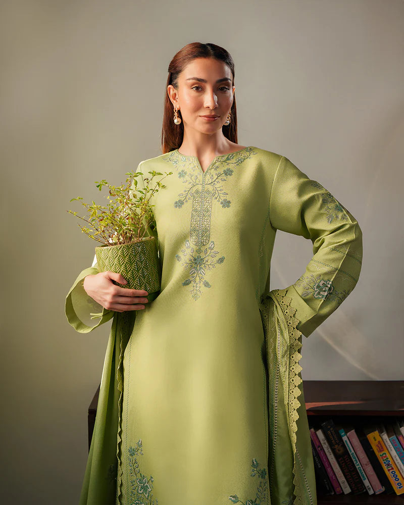 Pistachio Green Embroidered 3 Piece Summer Suit