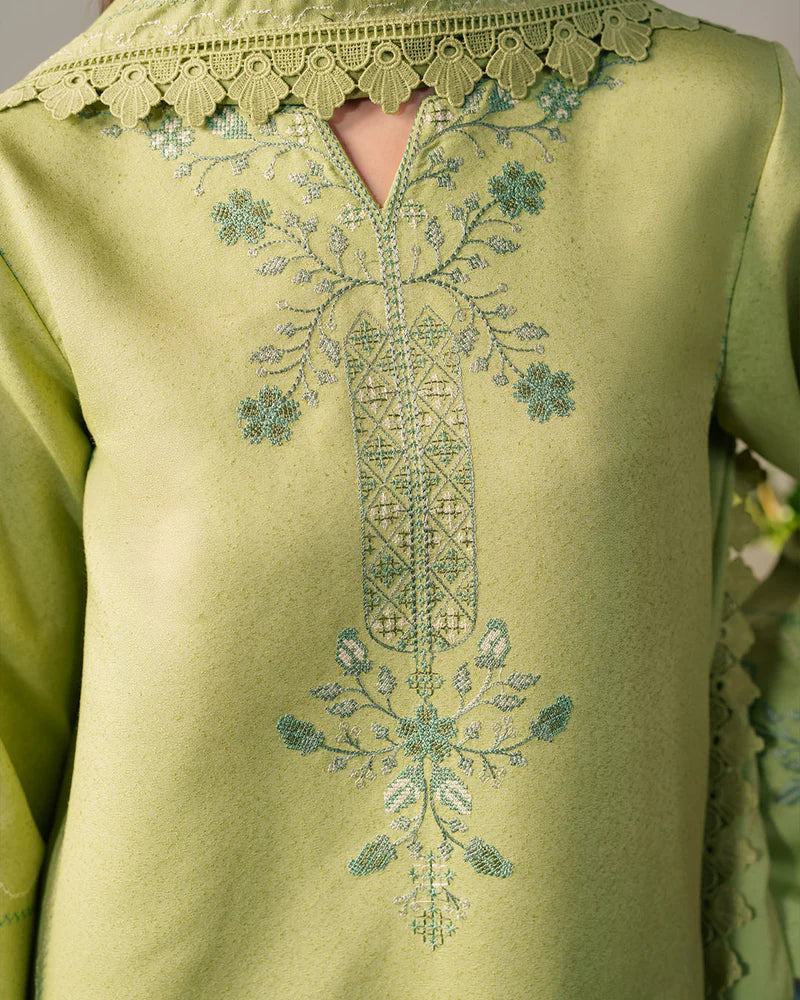 Pistachio Green Embroidered 3 Piece Summer Suit