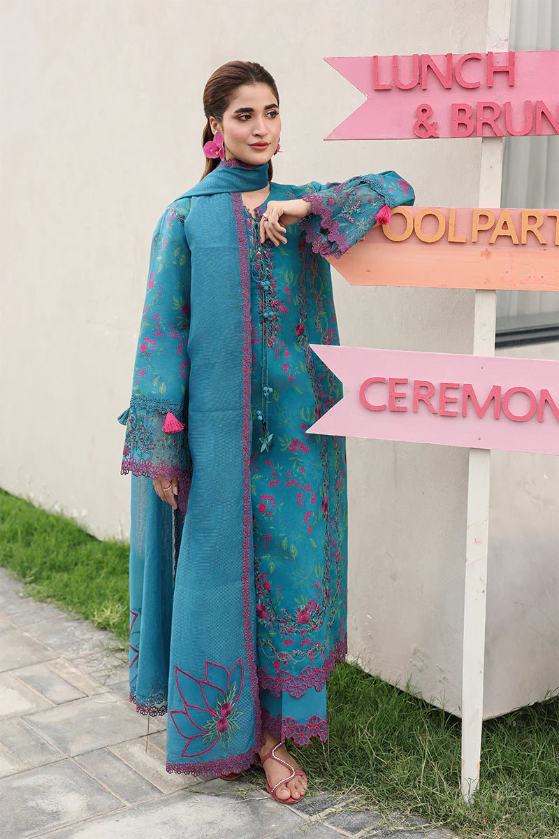 Turquoise Floral Embroidered 3-Piece Summer Lawn Suit