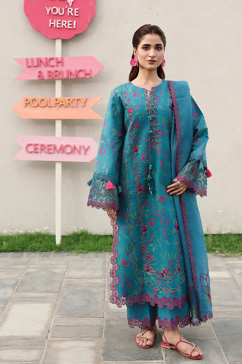 Turquoise Floral Embroidered 3-Piece Summer Lawn Suit