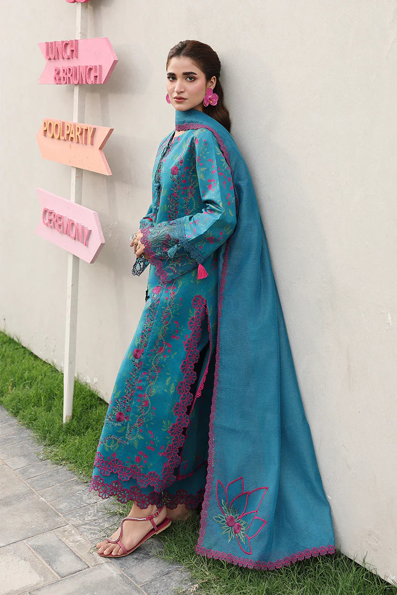 Turquoise Floral Embroidered 3-Piece Summer Lawn Suit