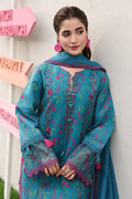 Turquoise Floral Embroidered 3-Piece Summer Lawn Suit