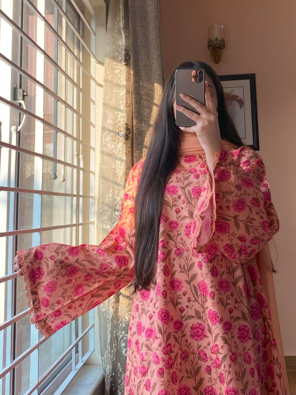 3 Piece - Lawn Cambric Printed Dress with Shalwar