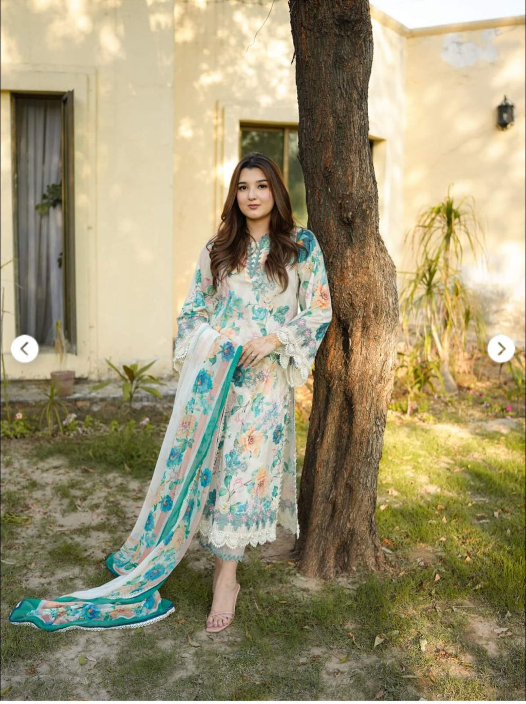 Stitched Lawn Print Emb 3pc Chiffon Duppata