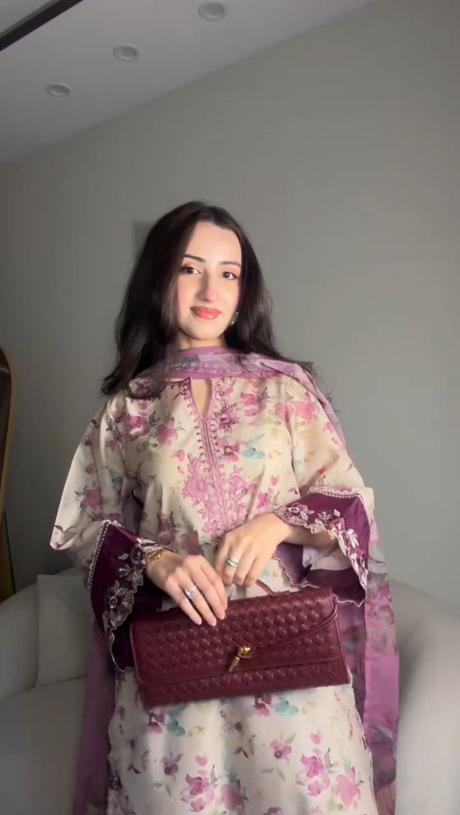 Summer Elegant Floral Printed Embroidered Kurti with Dupatta for Women