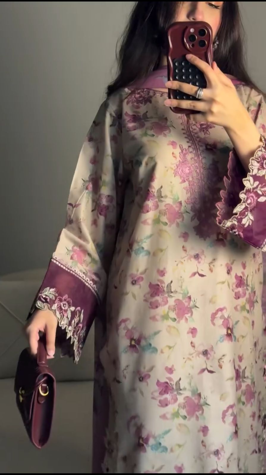Summer Elegant Floral Printed Embroidered Kurti with Dupatta for Women