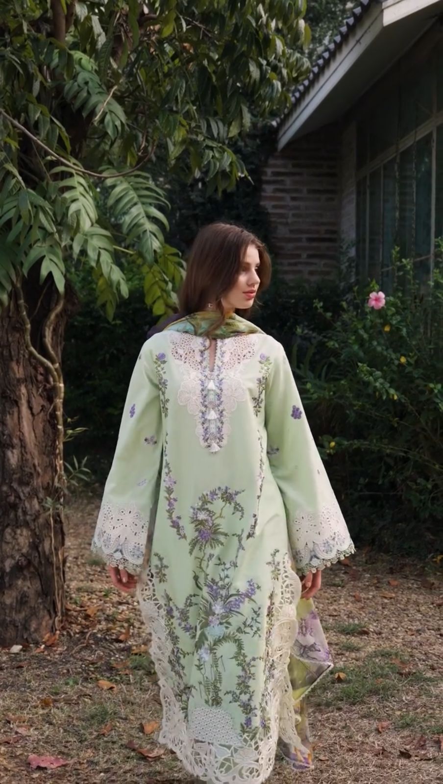 Luxury Mint Green Embroidered Lawn Kurti for Women