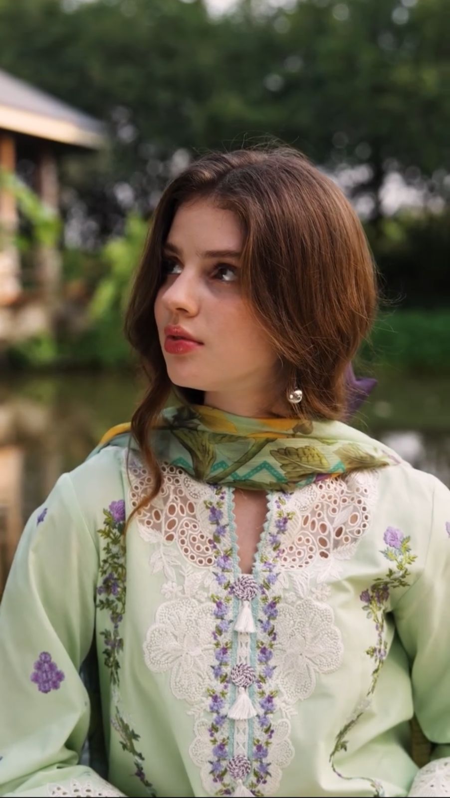 Luxury Mint Green Embroidered Lawn Kurti for Women