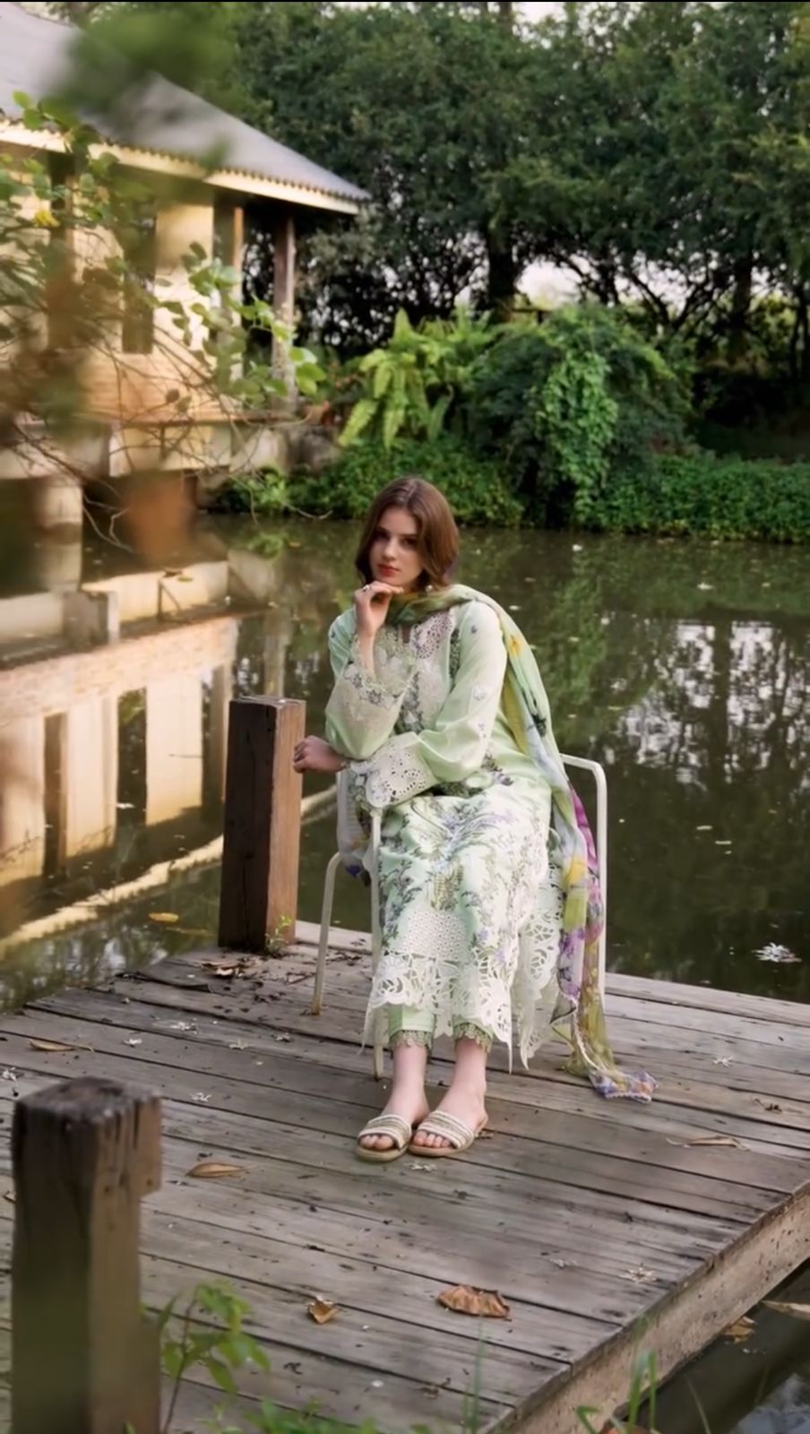 Luxury Mint Green Embroidered Lawn Kurti for Women