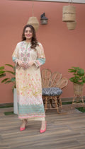 2PC SUMMER Elegant Beige Floral Embroidered Long Kurti for Women