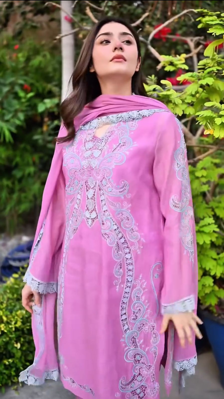 Elegant Pastel Pink Embroidered 3PC Pakistani Suit