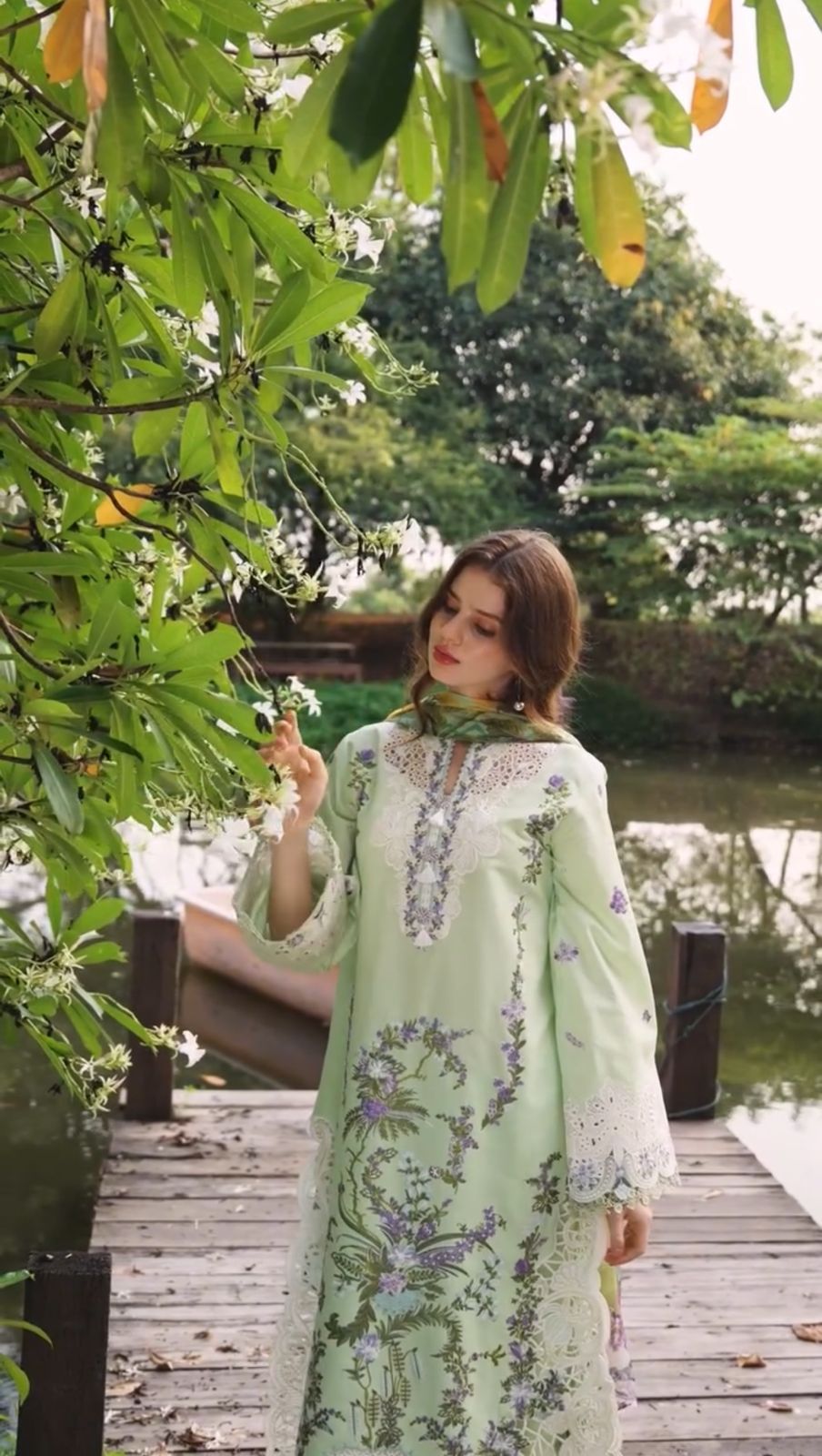 Luxury Mint Green Embroidered Lawn Kurti for Women