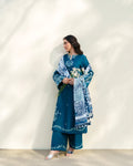 Teal Blue Embroidered 3-Piece Lawn Suit with Printed Dupatta – Summer Collection