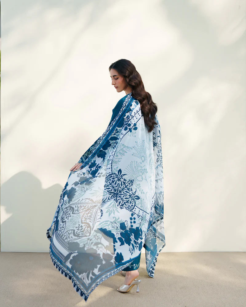 Teal Blue Embroidered 3-Piece Lawn Suit with Printed Dupatta – Summer Collection